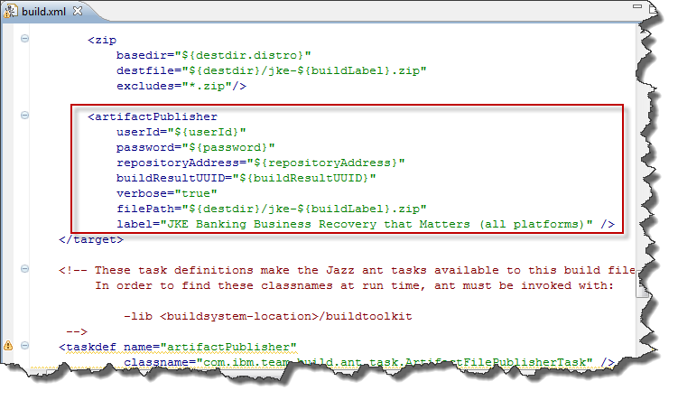 Location of buildArtifactPublisher task that needs to be changed