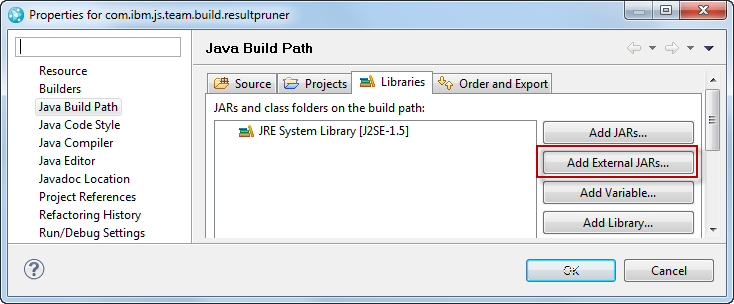Select Add External Jars on the Libraries Tab