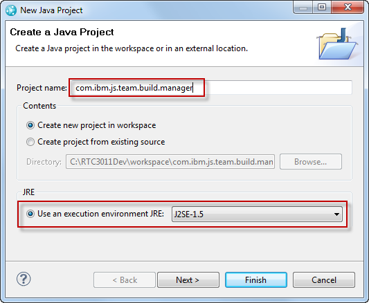 Create the new Project com.ibm.js.team.build.manager