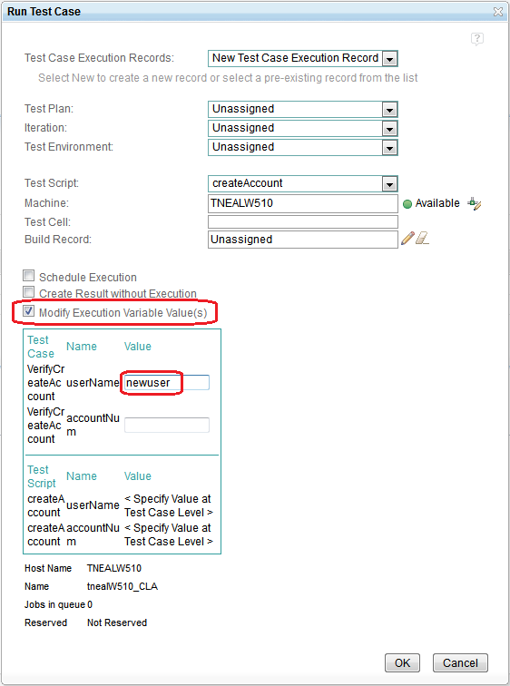 Execution Variables Run Test Case