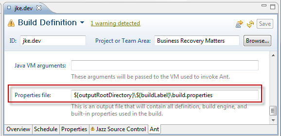 Prepare the build definition to create the build.properties file