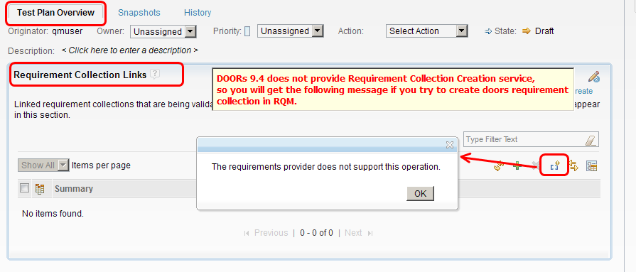 Do not support reqt collection creaion in test plan.