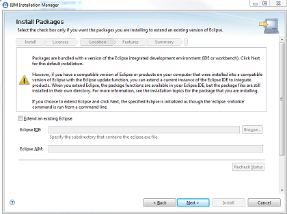 Existing Eclipse installation panel