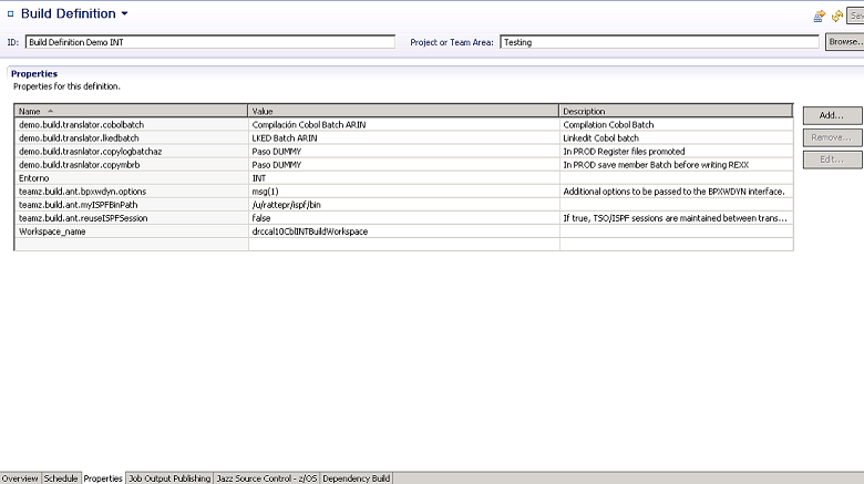 Build Properties Build Definition Demo INT