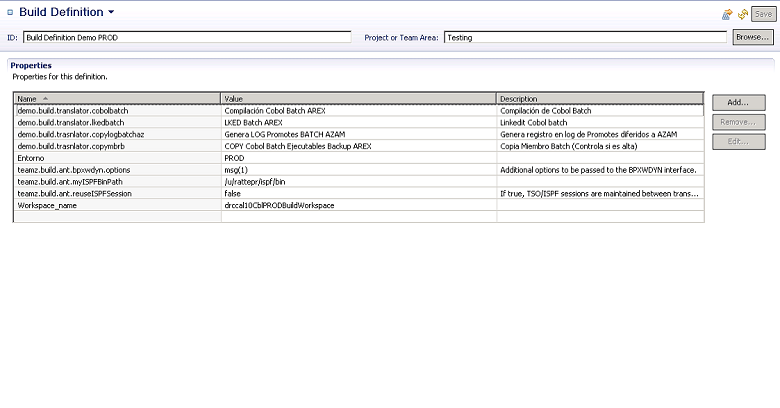 Build Properties Build Definition Demo PROD