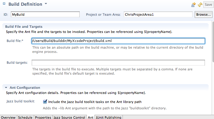 Set the Ant script path