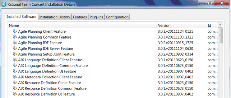 Rational Team Concert Installation Details Dialog