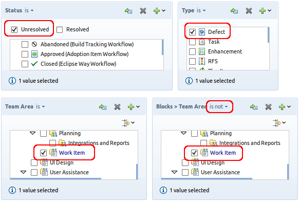 Find all unresolved defects of the Work Item team that block other teams