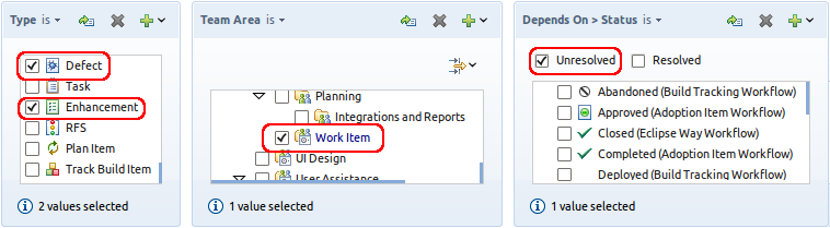 Find all defects and enhancements of the Work Item team that depend on another unresolved work item