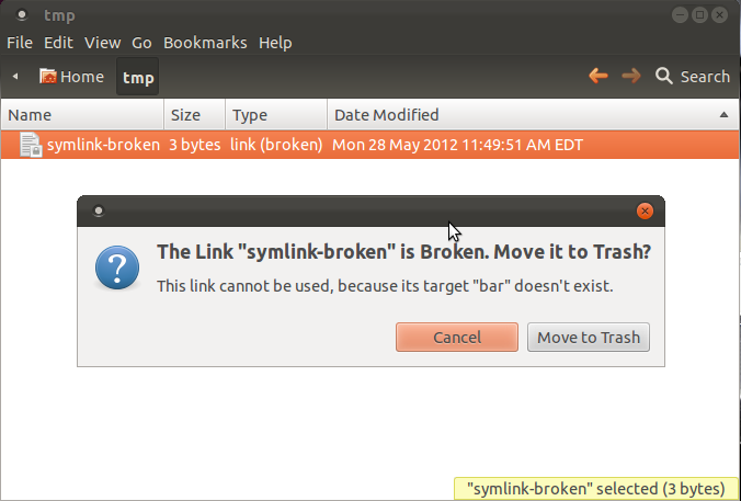 Broken symlink in nautilus on Linux