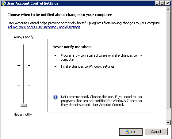 Turning Off UAC