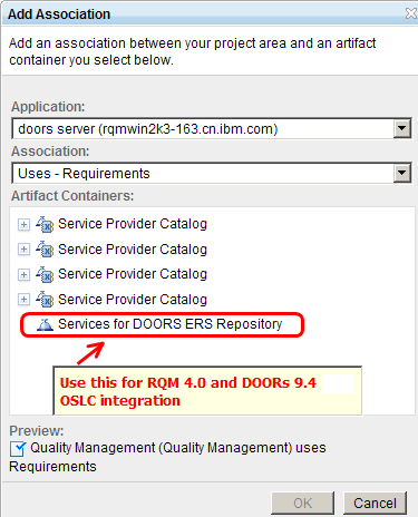 Service provider selection dialog box.