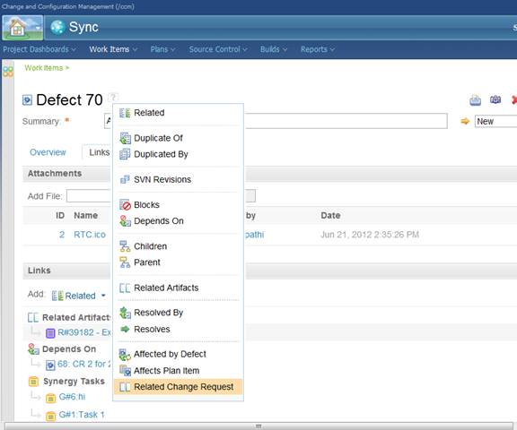 Ibm Rational Change Gui Associating Rational Team Concert work items with Rational Change ...