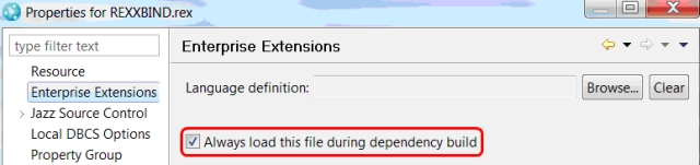 REXXBIND properties with Always load this file during dependency build