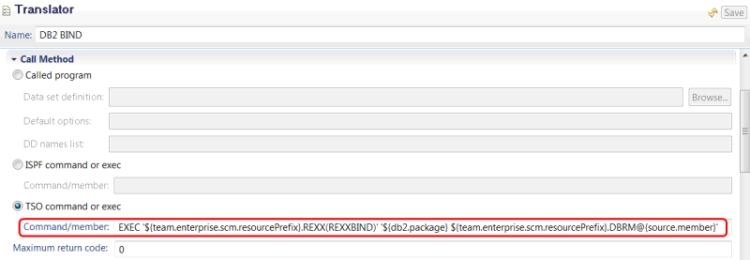 DB2 bind translator using TSO exec