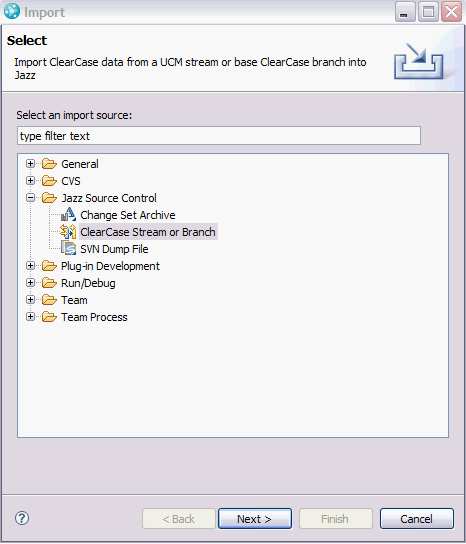 Import ClearCase Stream or Branch