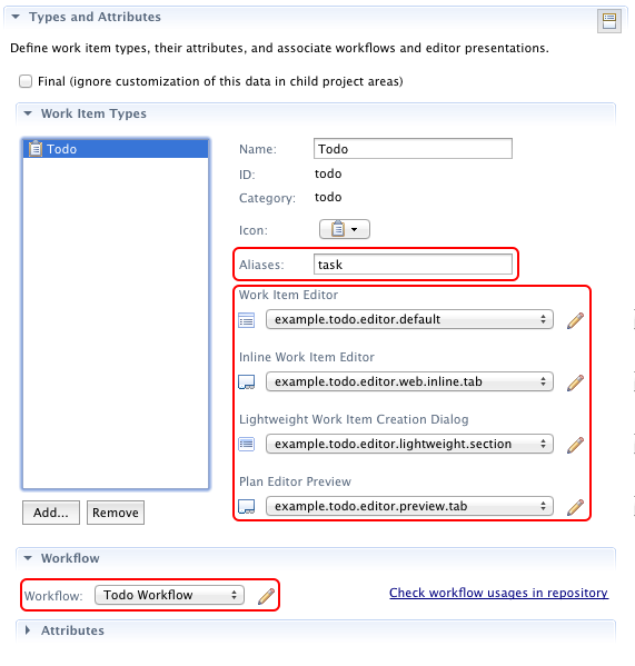 Eclipse UI for customizing work item types