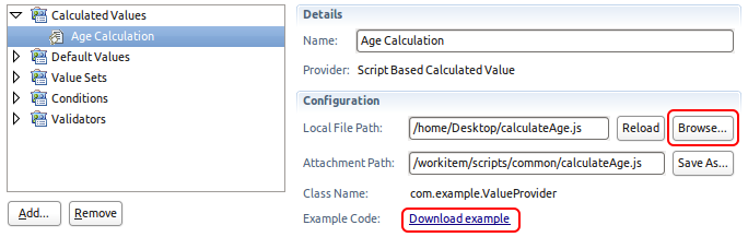 The fully configured calculated value script Age Calculation