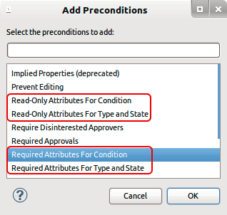 Add Required/Read-only preconditions in the Eclipse UI