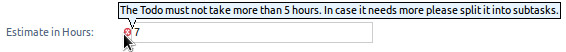 An error annotation provided by a Number Range validator upon entering an invalid value