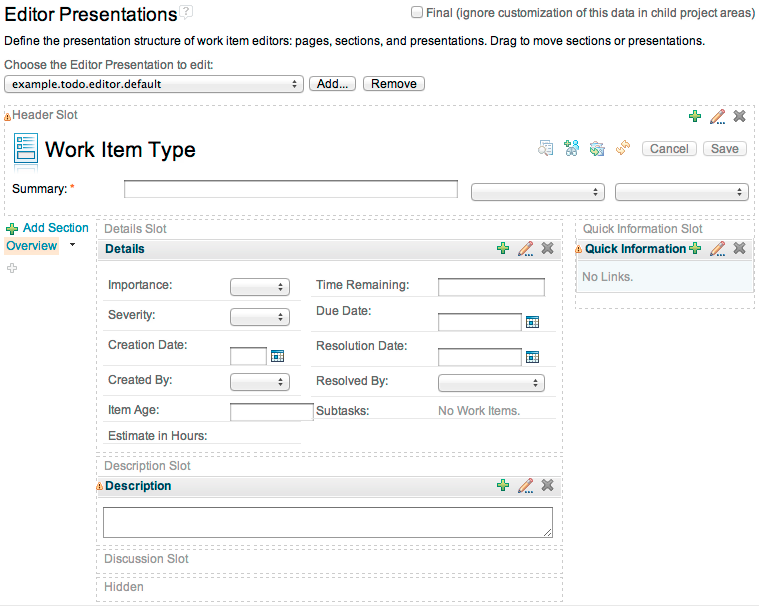 The WYSIWYG editor for customizing editor presentations in the Web UI