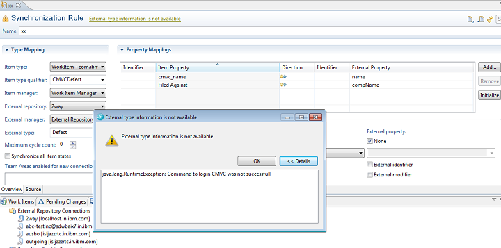 Error message displayed