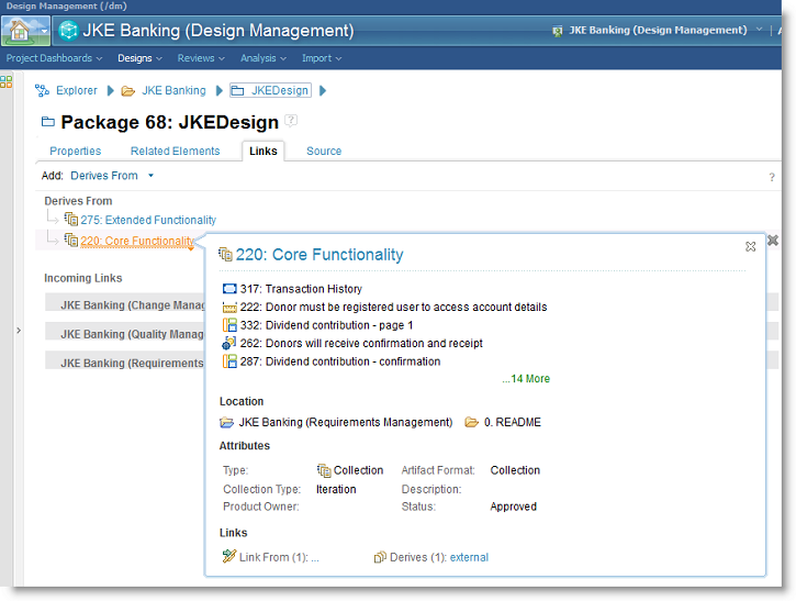 Figure 12. Link to RRC requirement collection  in RSADM user interface