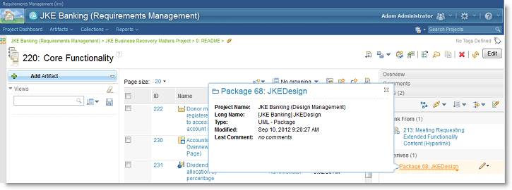 Figure 13. Link to RSADM resource from RRC requirement collection.