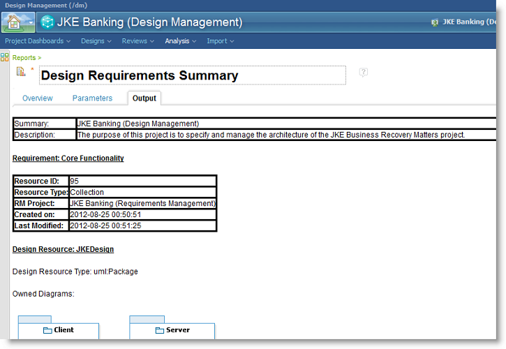 Figure 17 Report including model elements and requirements.