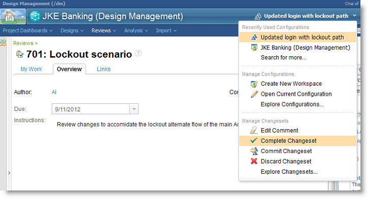 Completing a changeset