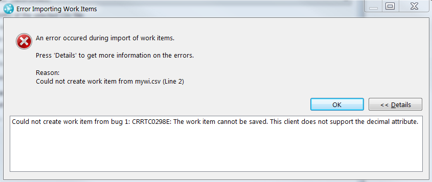 Work Item CSV Importer error from pre-4.0.1 Eclipse client