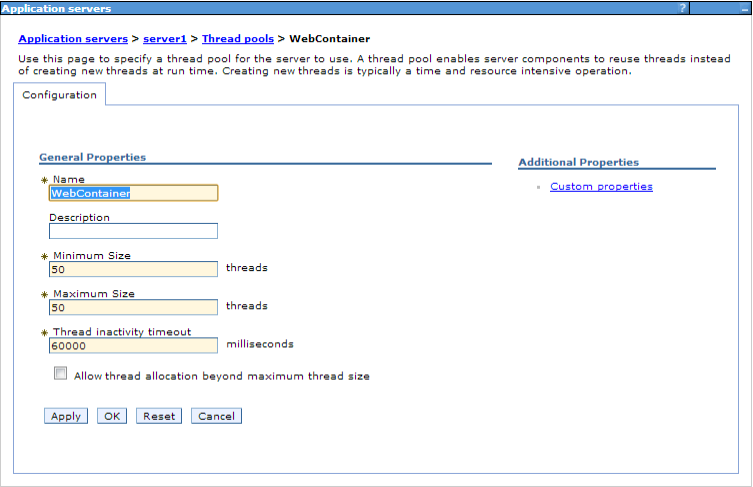 WAS webcontainer Thread Pool setting