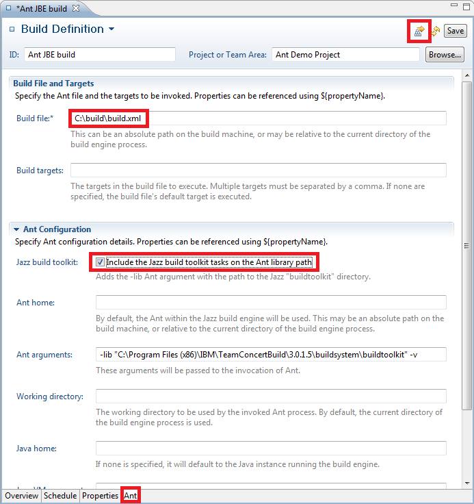 Configuring JBE Ant build participant