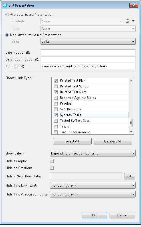 Fig 4 : Configuring Link Types to be shown in the work itme view