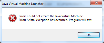 An error dialog that may be displayed to the user when a Java virtual machine could not be created.