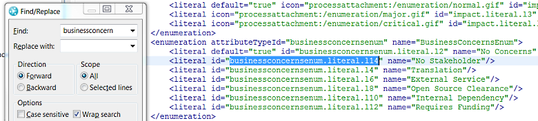 Locate the newly created enumeration in the process specification