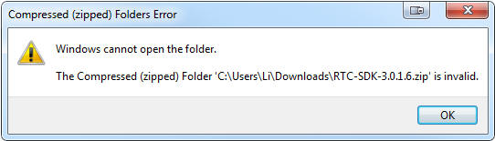 Error when extracting RTC SDK Zip with the Windows internal archive browser