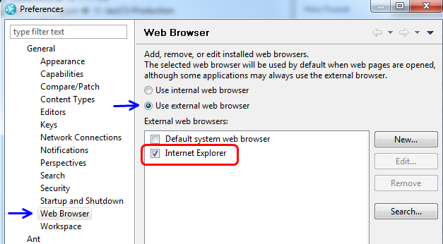 Eclipse Web Browser Preferences