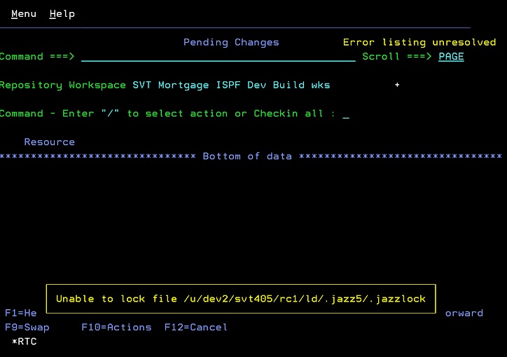 Error listing on ISPF Pending Changes panel