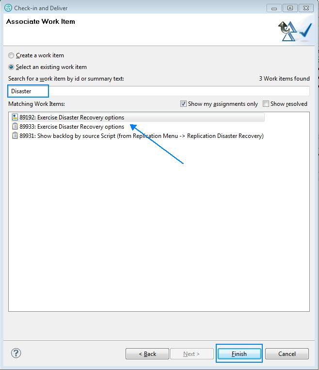 Check-in and Deliver Wizard - Associate Work Item