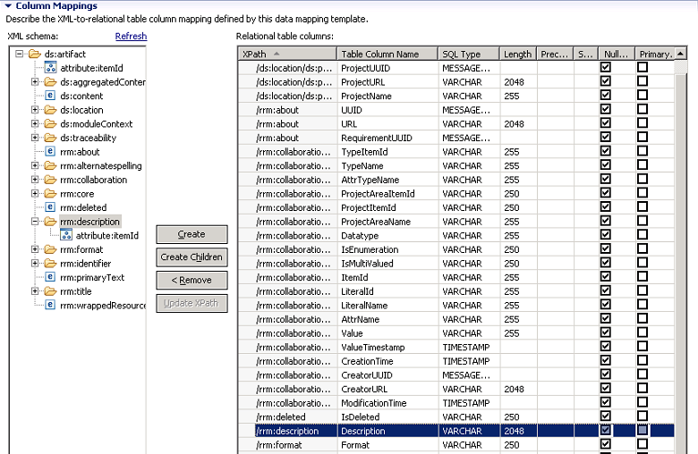 xdc Column Mapping