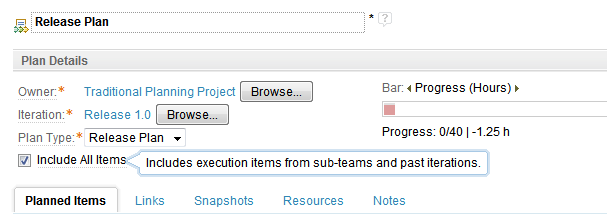 Configure a plan to show execution items