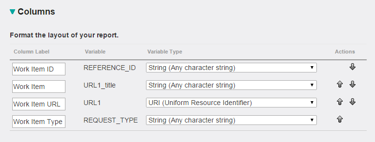 The Columns section for a manual query