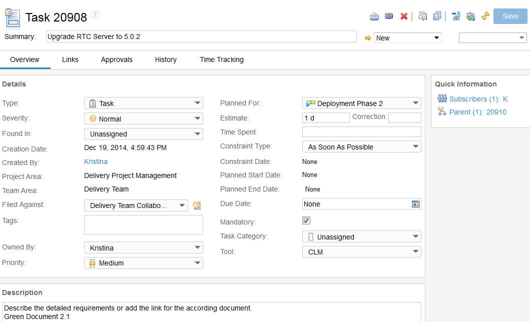 Work Item Task Sample