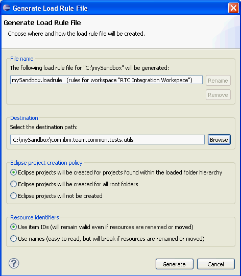 Generate Load Rule dialog