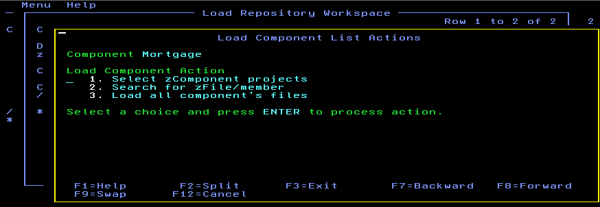 ISPF Load Component Actions