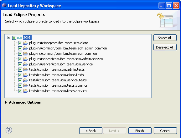 Project          Selection Page of Load Wizard