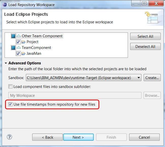 Choosing the load rule page