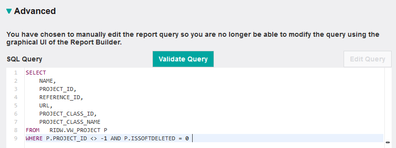 SQL Query for retrieving                    project information