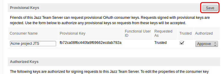 Save provisional key screen